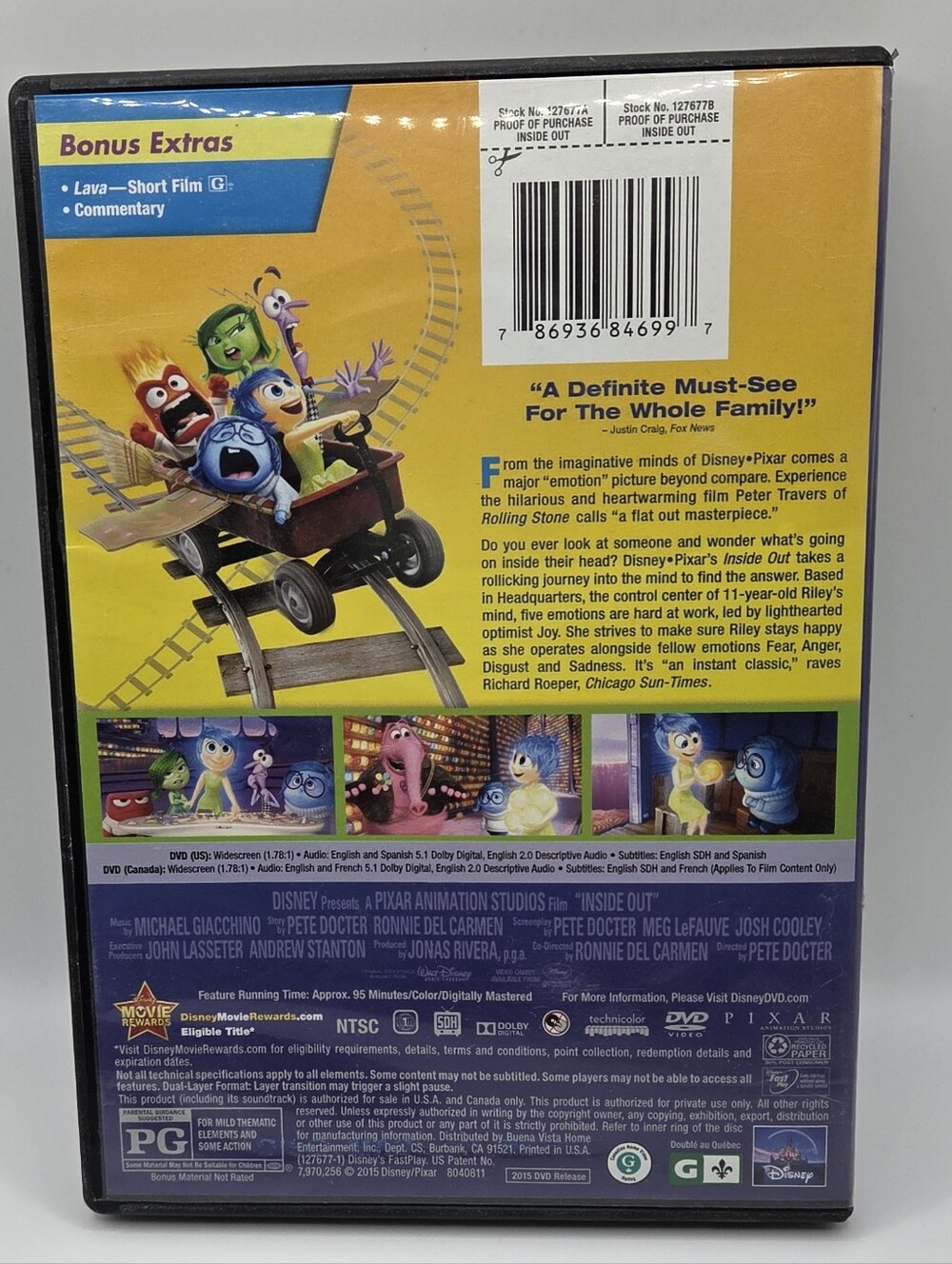 Disney Pixar Inside Out DVD 2015 Family Animated Movie - Picture 2 of 4